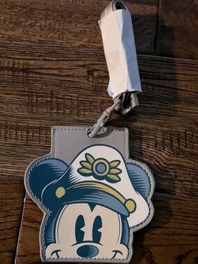 Disney Silver DCL Navy & Ivory Mickey Mouse Luggage tag lanyard NWT